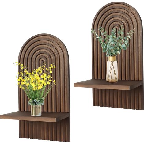2 pcs Étagères en Bois pour Décoration Murale, Étagère Murale Bohème, Support Mural en Bois, Bohème Style Etagere Mural Bois, pour la Cuisine, la Chambre, la Salle de Bain, Salon (1/5)