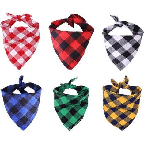 Pañuelos triangulares a cuadros para perros，6 unidades，Pañuelos triangulares de algodón，Adecuados para perros pequeños，medianos y grandes (1/5)