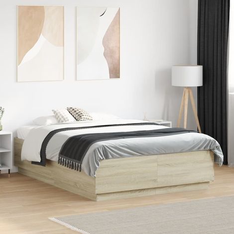 Bettgestell mit LED Sonoma-Eiche 140x190 cm Holzwerkstoff (1/5)