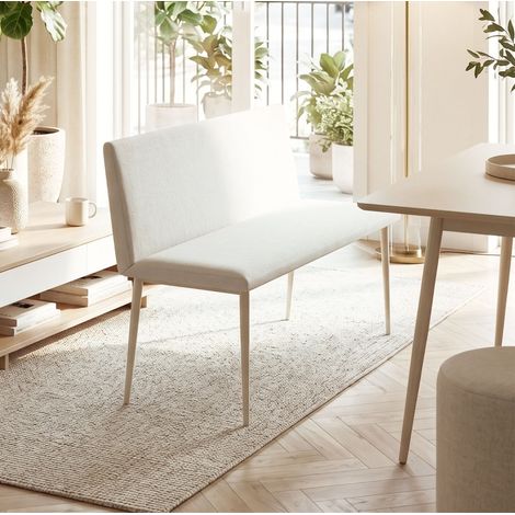Panca da pranzo 120x61,5x85 cm in poliestere beige con schienale salvaspazio – MEUBLIV (1/5)