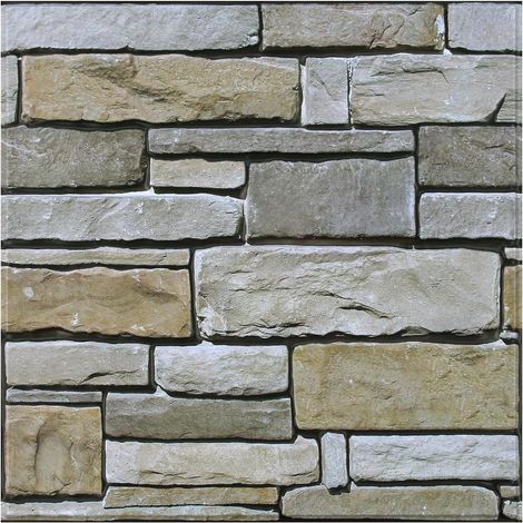 Panneaux Muraux 3D Effet Pierre Brique Autocollant, 10 Pièces, Papier Peint Brique Auto Adhesif Mural 3D, 30 x 30 cm, PVC Revêtement Mural Imperméable pour Salon Cuisine Cheminée Chambre (1/5)