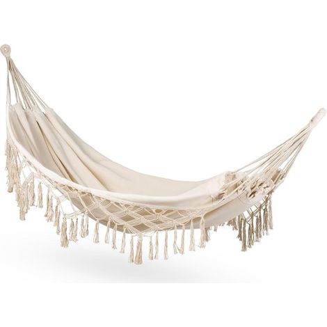 Amaca 200 x 150 cm, portata massima 200 kg, amaca doppia da esterno per 1-2 persone, in cotone stile boho per giardino, balcone, terrazzo, amaca traspirante per adulti, beige