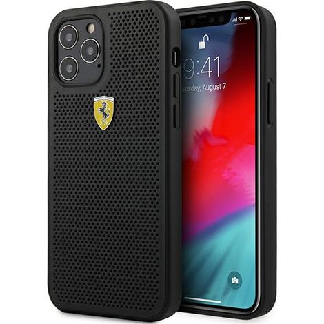 Ferrari FESPEHCP12MBK iPhone 12/12 Pro 6,1 Zoll schwarze/schwarze Hartschalen-Schutzhülle On Track Perforiert (1/5)