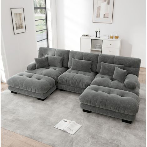 Sofá modular para salón con otomana gris OKMYHOME (1/5)