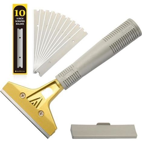 2110 cm Grattoir avec 10 Lames, Grattoir Papier Peint, Grattoir Vitre, pour Colle, Carrelage de fenêtre,Miroir, Nettoyage, Or (1/5)