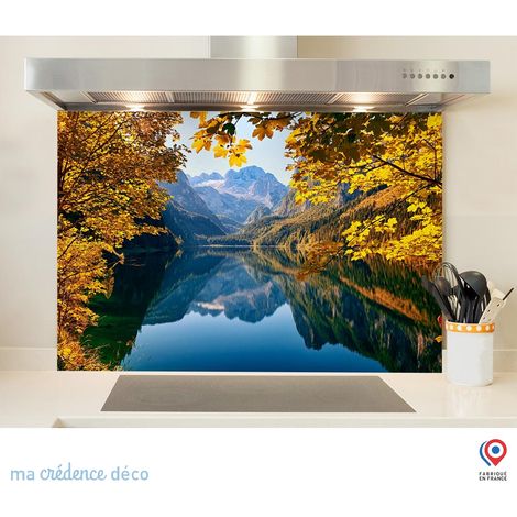Fond de hotte : Lac de montagne, Alpes - Verre trempé - 90 cm - 60 cm (1/5)