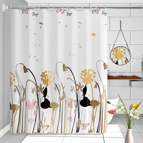 Rideau de douche lavable, rideau de salle de bain à fleurs, rideau de douche anti-moisissure, rideau de bain imperméable en PEVA 180x180 cm (1/5)