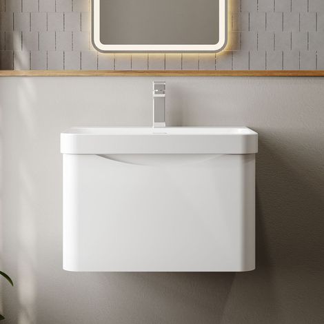 Nuie Lunar Wall Hung 1-Drawer Vanity Unit with 1TH Thin-Edged Basin 600mm Wide - Satin White