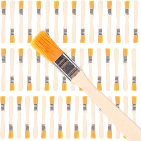 50Pcs Pinceau Plat à Poils en Nylon Polyvalents, 12mm Pinceaux Peinture Aquarelle en Vrac Réutilisables, Pinceau Lasure Exterieur avec Manche en Bois pour Garnitures de Maison Réparations à Domicile (1/5)