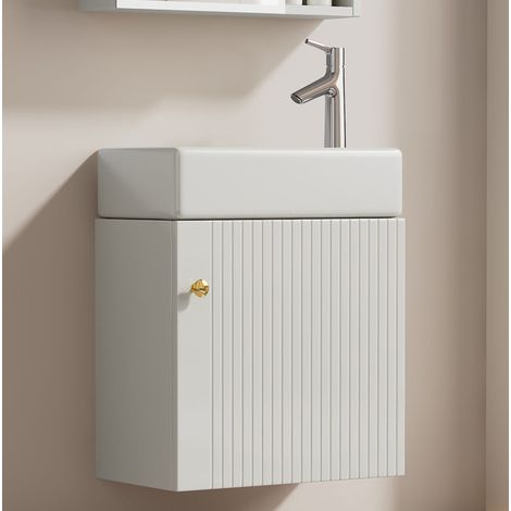 CHICFURN Mobile sospeso con lavabo 46 cm in MDF bianco, ceramica (1/5)