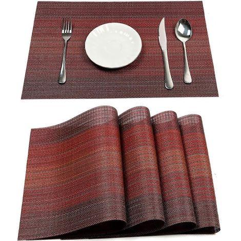 Ensemble de sets de table pour salle à manger, sets de table en vinyle tissé plastique, faciles à nettoyer, antidérapants, résistants à la chaleur et lavables (A-Rouge, 6) (1/5)