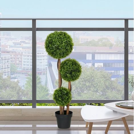 Boj artificial grande 110 cm, planta topiaria UV para interior y exterior, OKWISH (1/5)