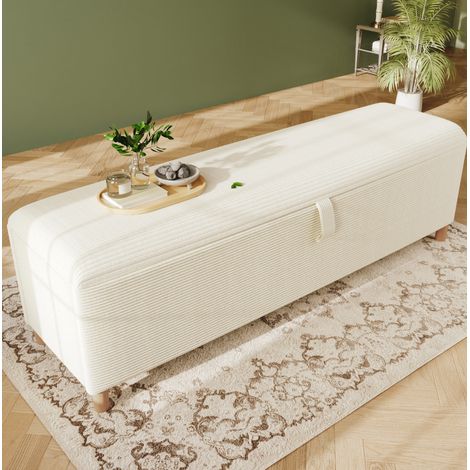 Banc de rangement 165 x 38 cm avec coffre hydraulique, beige HAVRYA (1/5)