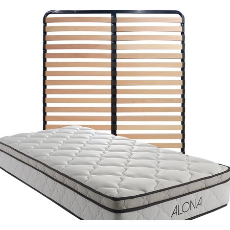 Materasso + Rete Alona a Molle + Memory Foam 80 Kg/m3 - 160x200 Altezza +/- 25,5 cm - Superficie Morbida - Supporto Rigido - 5 Zone di Comfort
