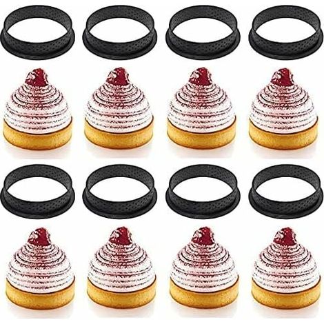 8 Pièces Coupe-Moule à Gateau en Cercle Perforé, Tarte à Anneau de Cercle de Mousse de Forme Ronde Noire, Anneau de Coupe-Patisserie Antiadhésif pour La Décoration de Gateau-Fei Yu (1/4)