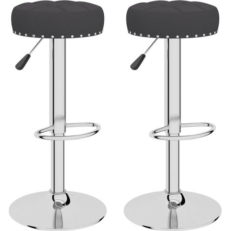 Juego de 2 taburetes de bar sillas altas en tela negra con botones decorativos y acero DEC029818