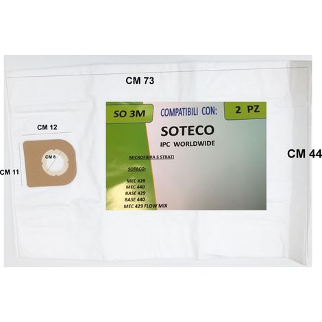 2 SACCHI SACCHETTI  MICROFIBRA ASPIRAPOLVERE SOTEGO MEC 429 440  BASE SO 3M (1/2)