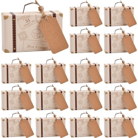 50 Pièces Mini Boîtes à Bonbons Vintage, Coffret Cadeau de Faveurs de Mariage Boîtes à Dragées en Forme de Valise avec Papier Kraft Étiquettes Ficelle en Toile de Jute pour Mariage (1/5)