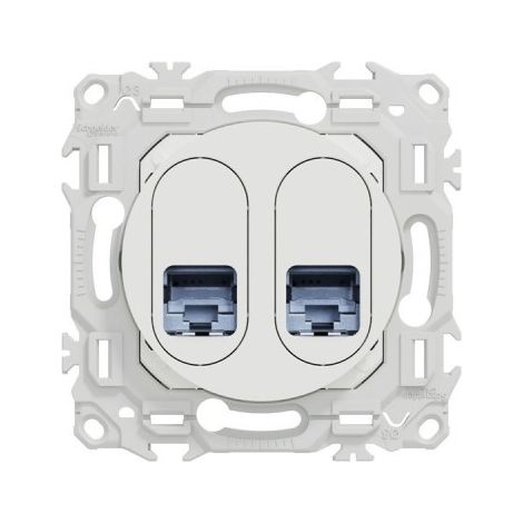 Doppel-RJ45-Buchse Odace - Cat6 STP Klasse 2TV mindestens bis Klasse 3TV - Kreideweiß - SCHNEIDER - S920486 (1/4)
