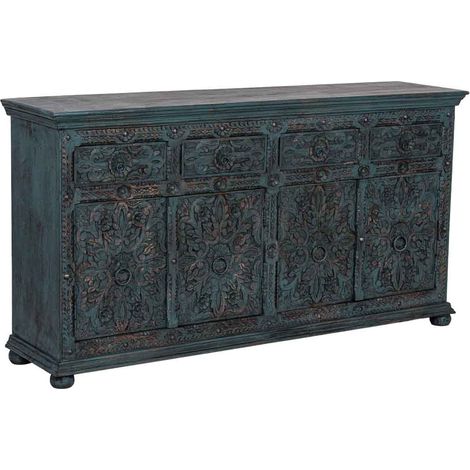 Aparador de madera artesanal azul 180x45x96 cm (1/5)