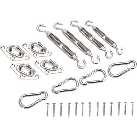 Kit de fixation pour voile d'ombrage en acier inoxydable : tendeur, crochet à ressort et accessoire de fixation pour auvent