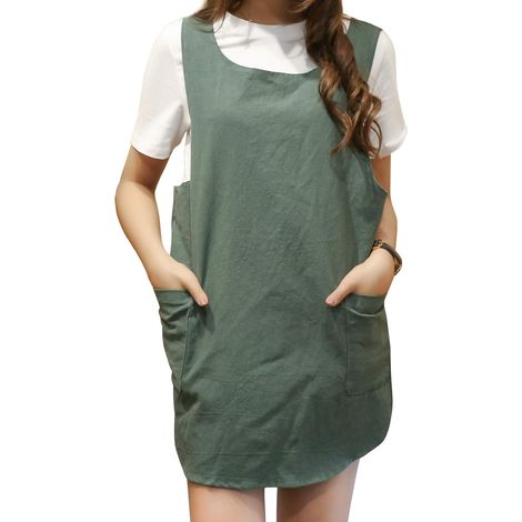 Tablier a Bretelles Croisees Design Raccourci, Tablier En Lin De Coton Doux De Style Japonais Avec Poches, Adapte Aux Projets De Bricolage Pour Femmes, Artisanat, Cuisine, Patisserie (1/5)