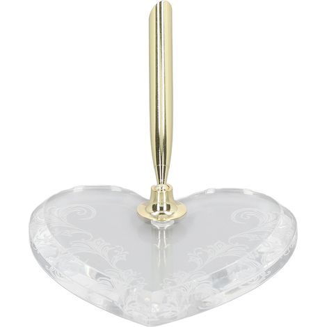 Einfacher goldener Stiftehalter mit herzförmigem Sockel und transparentem Acryl-Trichter für Stifte, ideal für Büro, Hotel und Geschäft (1/5)