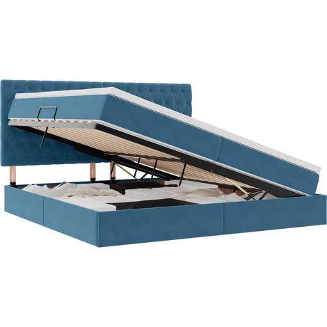 Maison Exclusive - Lit avec rangement et matelas Bleu foncé 200 x 200 cm Velours (1/5)