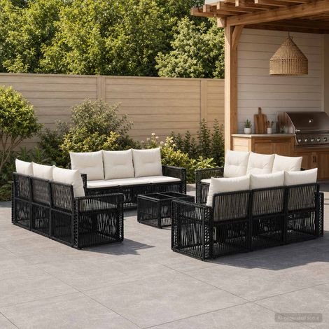 Salon de jardin modulable 13 pièces en polyrotin noir et blanc crème, 12 places, 104.25kg - PANGIVO (1/5)