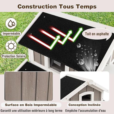 Abri chaud et sec pour animaux, niche chat en bois 100 x 64 x 82,5 cm, usage intérieur extérieur (1/5)