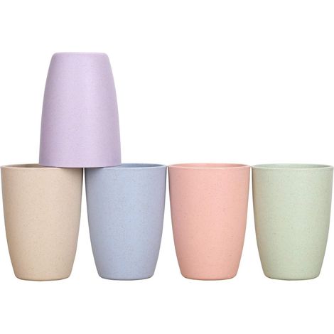 Tasse En Paille De Blé - 350 Ml - Lavable En Lave-Vaisselle Et Micro-Ondes - Sans BPA - Pour Enfants Et Adultes - Lot De 5