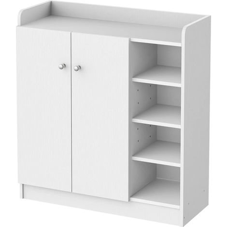 Meuble à chaussures 2 portes 4 compartiments 83x30x90 entrée couloir blanc gain de place rangement chaussures moderne (1/5)