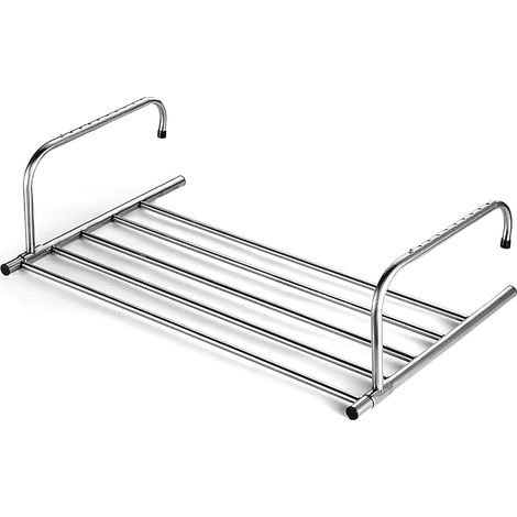 Séchoir à Linge Pliable Suspendu, Étendoir en Acier Inoxydable avec Bras Rabattables, Séchage Rapide, Gain de Place, pour Balcon, Radiateur, Garde-Corps, Intérieur et Extérieur (42-73cm) (1/5)