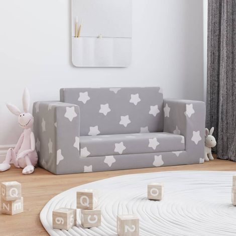 vidaXL Kids' Sofa Bed 2-Seater Light Grey with Stars Soft Plush