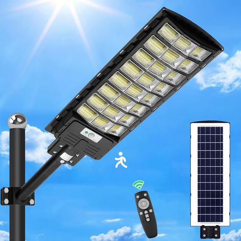 2 Packs 600W Réverbère Solaire Extérieur, Lampe Solaire à LED avec Détecteur de Mouvement et Télécommande, Projecteur Solaire IP65 étanche, 6500K Spot Solaire Extérieur Minuterie Pour Jardin (1/5)