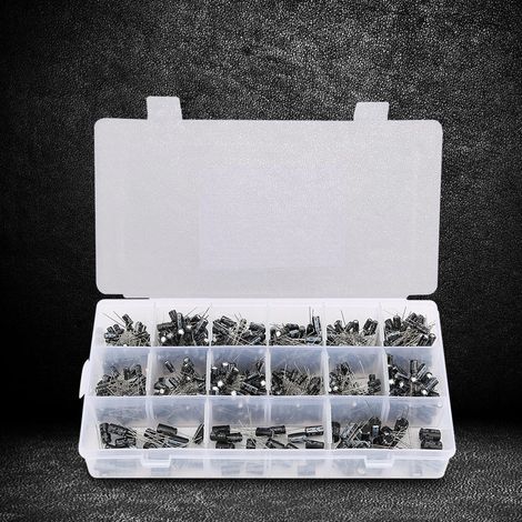 Kit d'assortiment de 540 condensateurs électrolytiques universels en aluminium (0,1 µF 50 V - 470 µF 16 V) avec boîte de rangement (1/5)