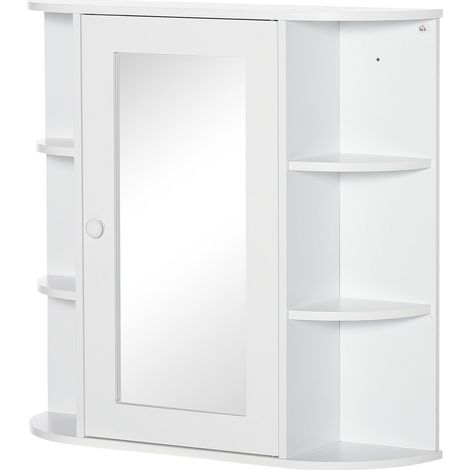 Spiegelschrank Badspiegel Zur Wandmontage, Hängeschrank Mit 8 Fächern, Mehrzweckschrank, Weiß, 66X17X63Cm