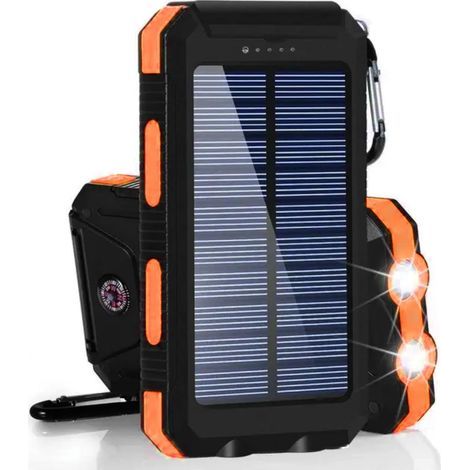 Tragbares Solarladegerät mit 20.000 mAh, LED-Taschenlampe und Kompass, ideal für Camping und Outdoor-Aktivitäten. Kompatibel mit Smartphones, Tablets und anderen Geräten. (1/5)