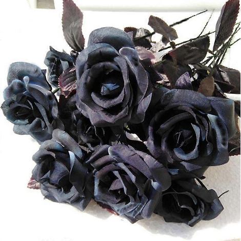 Bouquet de roses artificielles noires en soie, style gothique, pour salon (1 pièce).noir (1/5)