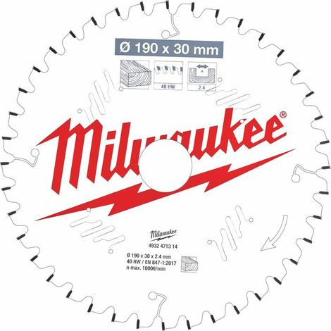Sega circolare Milwaukee 190x30x2.4x40z per legno - taglio rapido CSB MS