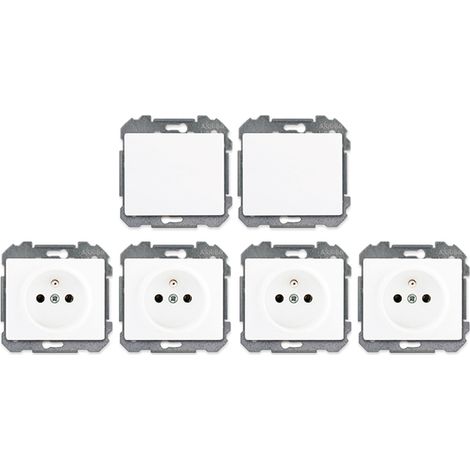 Lot de 2 Va et Vient Blanc et 4 Prises 2P+T Blanc