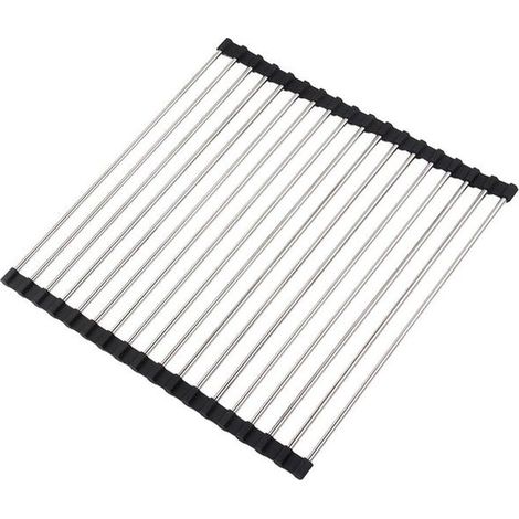 Égouttoir à vaisselle pliable en acier inoxydable et plastique noir, 37 cm, pour le rangement de la cuisine (Référence produit : 95465027 Référence offre : lehua25.3.27-29) (1/4)