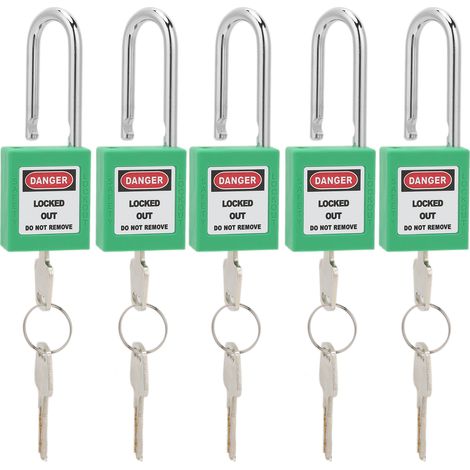 5 Ensembles Cadenas de Sécurité 38mm avec Étiquettes Écrivables et 10 Clés pour Sécurité Machines (Vert) (1/5)