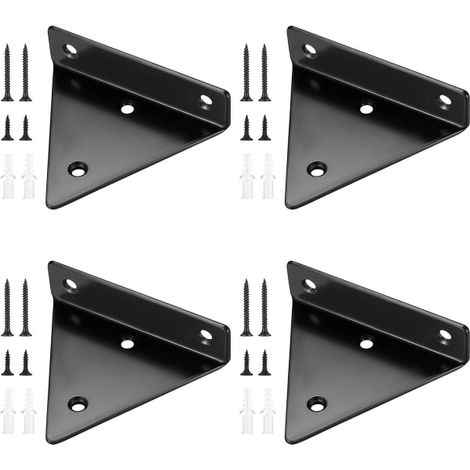 Lot de 4 supports d'étagère flottante, supports muraux triangulaires invisibles, supports muraux cachés noirs (1/5)