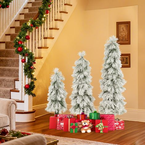 Lot de 3 Sapins de Noël Artificiels (90/120/150 cm) avec Lumières Pointes de Branches Saupoudrées de Neige 30, 50 et 70 Lumières LED (1/3)