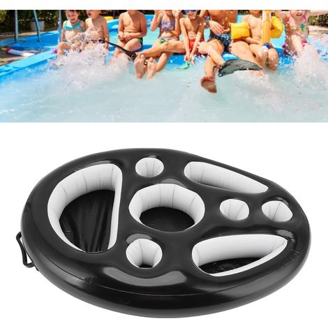 Porte-gobelet gonflable en PVC, porte-gobelet, sous-verre multi-trous, pour fruits, vin, téléphone portable, matelas gonflable pour piscine, noir (1/5)