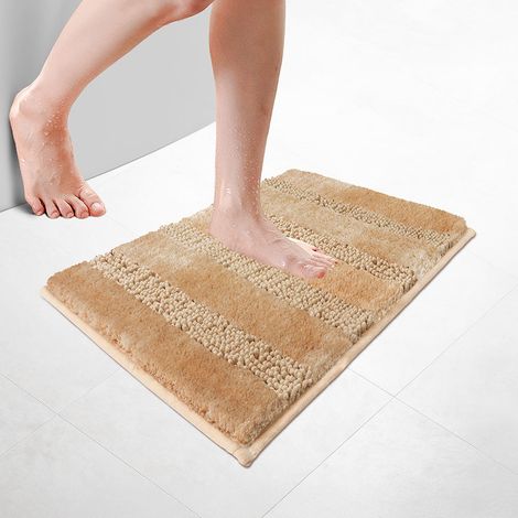 VOUNOT® Chenille Badematte Rutschfeste, Mikrofaser Badezimmerteppich 40x60cm Beige