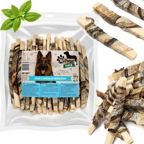 Delicadeza, snack para perros: Tiras de bacalao con piel Mr. Pretzel Fish 500 g
