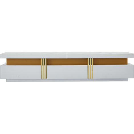 ELVMI Mobile TV con 3 Cassetti e Foro passacavi, effetto marmo, per Soggiorno, in Truciolare, 200 × 40 × 42 cm, Bianco (1/5)