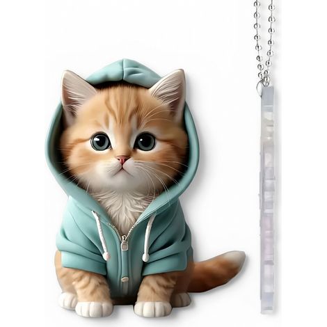 Colgante de acrílico gato con sudadera para coche, 8 cm (1/5)